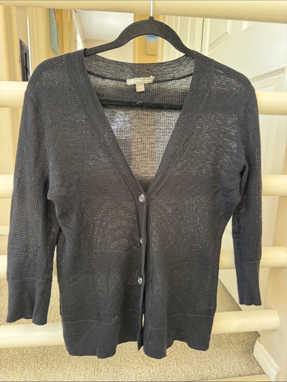 James Perse Black V-Neck Knit Button Cardigan